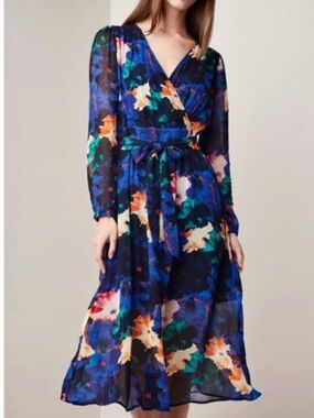 Pom Amsterdam Floral Midi Dress Blue Multi  Size 1 UK 8 / EU 36 / AU 8 / US 4